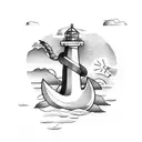 Anchor, lighthouse, sea storm, ship, books, THOR hammer, sold time tattoo design idea