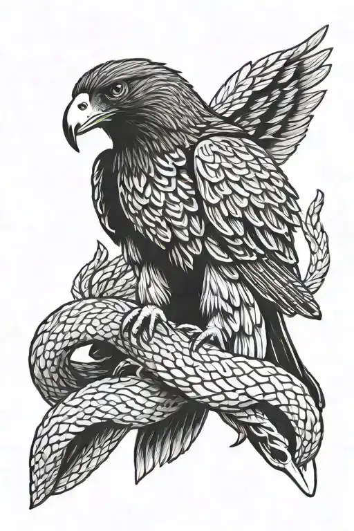 harris hawk holding a snake tattoo design idea