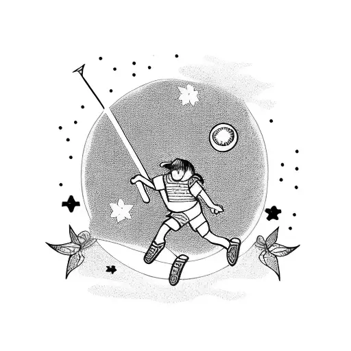 A whimsical tattoo of kids playing sports with magical elements tattoo design idea