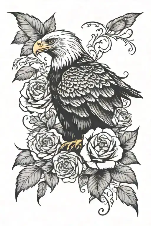 filipino style tattoo eagle and roses full sleeve black and white tattoo design idea