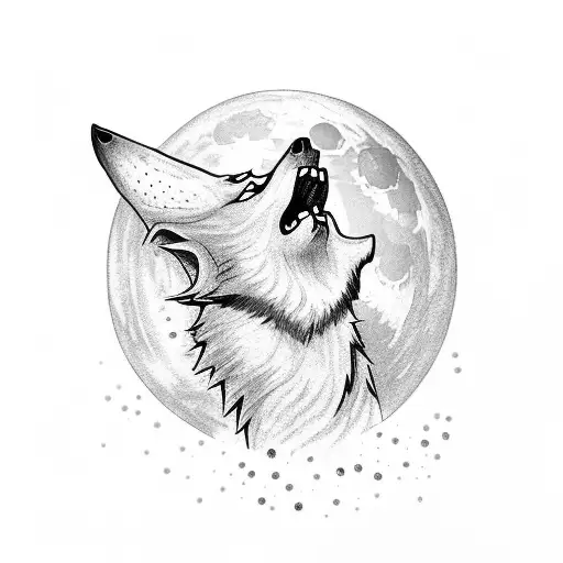 A wolf howling at the moon, with its body formed by swirling water and fire tattoo design idea