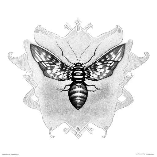 Death's head moth with a silhouette of a mafia boss driving a vintage car tattoo design idea