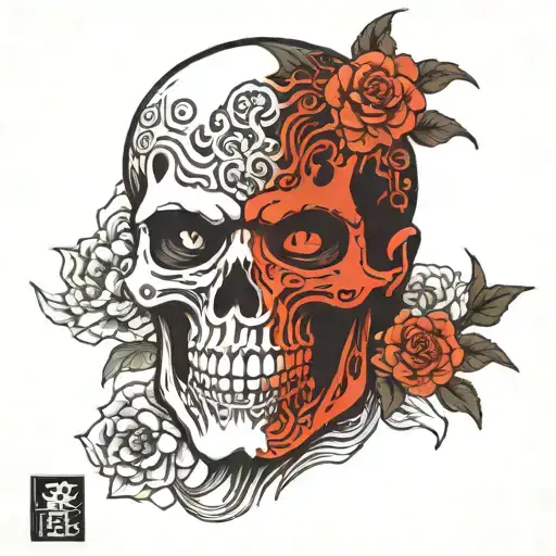 dark skull face tattoo design idea