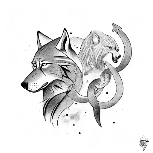 libra zodiac sign with a alpha wolf  in it and some reference of the year 2002 tattoo design idea