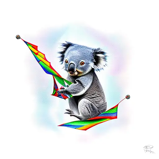 koala with kite tattoo design idea