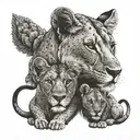 Lioness and 2 cub tattoo design idea