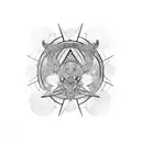 abstract root projections, symmetric wing shaped, with a katana in the centre tattoo design idea