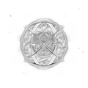 abstract root projections, symmetric wing shaped, with a katana in the centre tattoo design idea