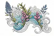 ocean wave, fireweed, lupine tattoo design idea