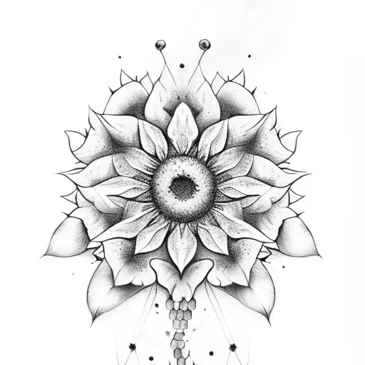 honey bee sunflower  tattoo design idea