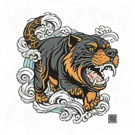 rottweiler in the style of a japanese tiger tattoo tattoo design idea