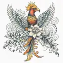 Phoenix with Floral Elements: Incorporate flowers like lotuses (symbolizing enlightenment and rebirth) or cherry blossom tattoo design idea