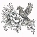 Phoenix with Floral Elements: Incorporate flowers like lotuses (symbolizing enlightenment and rebirth) or cherry blossom tattoo design idea