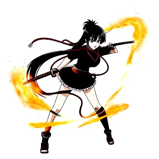 katana with set your heart ablaze as a blade and fire tattoo design idea