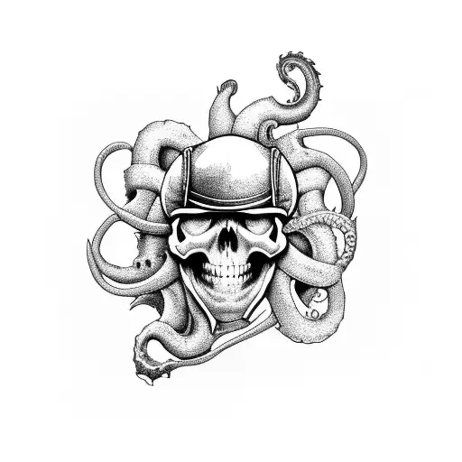 pirates skull with Kraken tattoo design idea