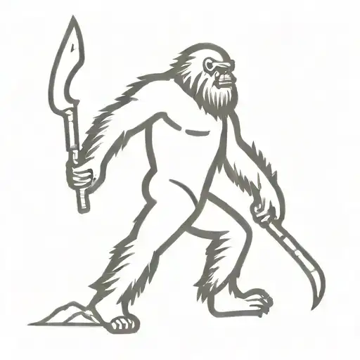 walking sasquatch holding nuclear bomb tattoo design idea