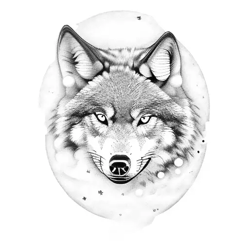 A blackwork tattoo of a wolf howling at the moon with money falling from the sky palm size tattoo design idea