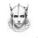 A young man being pulled into Hell by death to meet a fatal, fiery feet, that is being saved by young busty woman tattoo design idea