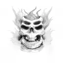 A young man being pulled into Hell by death to meet a fatal, fiery feet, that is being saved by young busty woman tattoo design idea