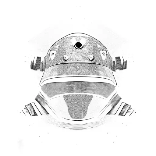 Burning fire engulfing riot police helmet tattoo design idea