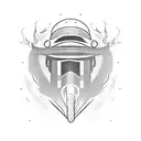 Burning fire engulfing riot police helmet wearing a wizard robe tattoo design idea