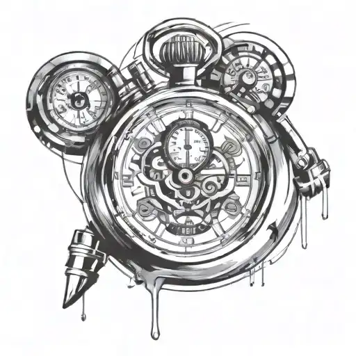 A sleek and modern design of a stopwatch with bold numbers and gym equipment surrounding it tattoo design idea
