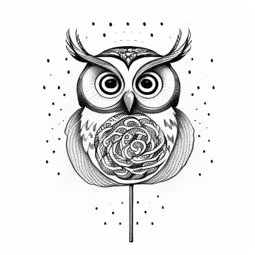 owl with lollipop tattoo design idea