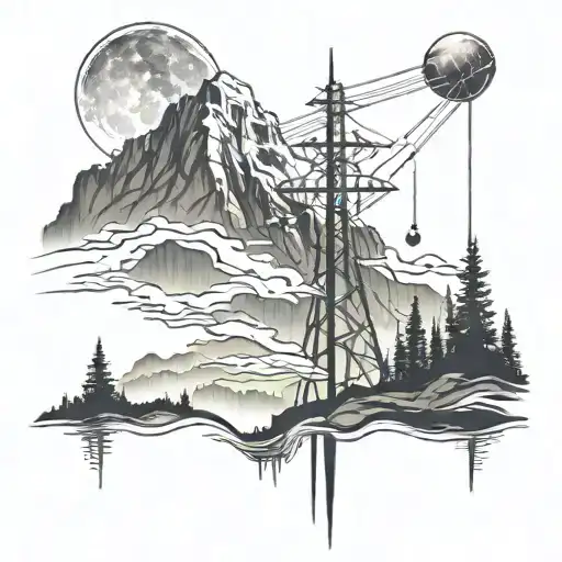Combine elements of radio towers with a mountain landscape and northern lights tattoo design idea
