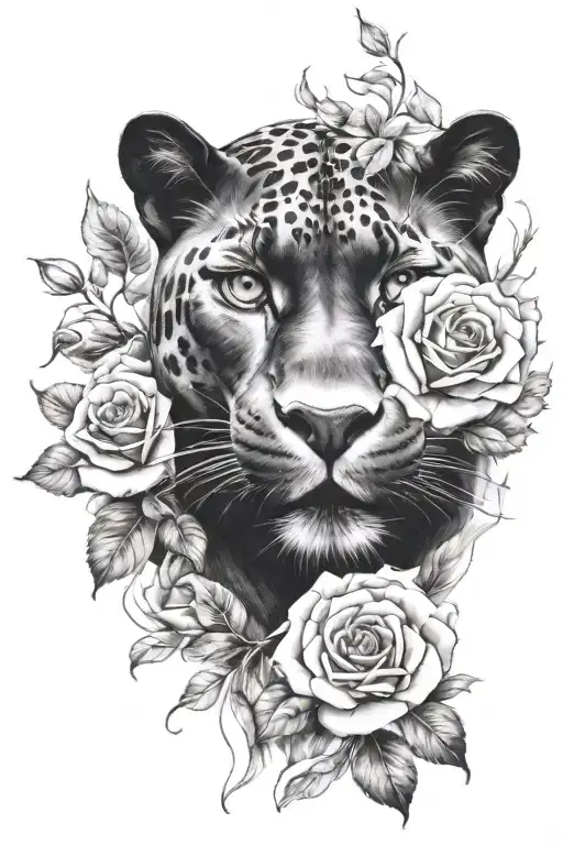 panther and roses surrounding tattoo design idea