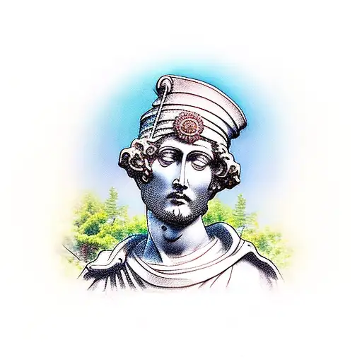 Statue of Saint Franicis of Assis in front of a jungle scene tattoo design idea