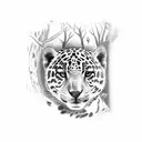 A wide frame Amazon rainforest scene with a jaguar hiding tattoo design idea