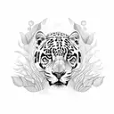 A wide frame Amazon rainforest scene with a jaguar hiding tattoo design idea