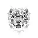 A wide frame Amazon rainforest scene with a jaguar hiding tattoo design idea