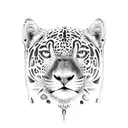 A wide frame Amazon rainforest scene with a jaguar hiding tattoo design idea