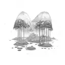 A wide frame Amazon rainforest scene tattoo design idea