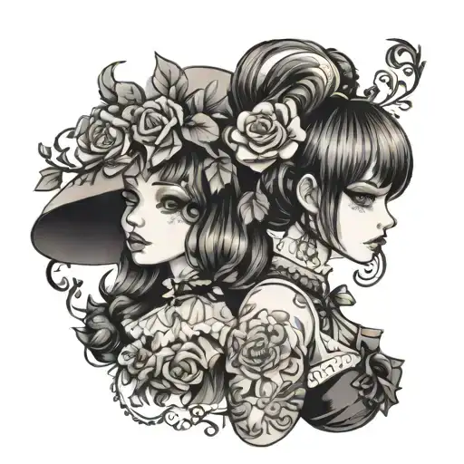 girls in lolita fashion tattoo design idea