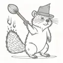 Quokka in a wizarding hat with a  wand casting a spell, tattoo design idea