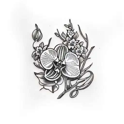 cataleya orchids and pocket clock tattoo design idea