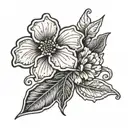 a flower with a sewing neede patch and thread weaving tattoo design idea