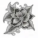 a flower with a sewing neede patch and thread weaving tattoo design idea