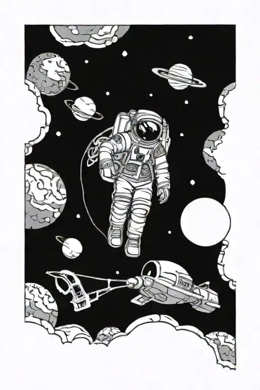astronaut floating planet earth tattoo design idea