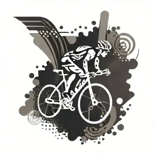 An abstract design incorporating elements of a triathlon, such as a bike, swimmer, and runner, with a music note intertwined, representing your passion for endurance sports and music tattoo design idea
