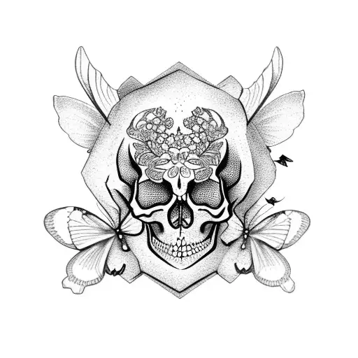 skeleton with flowers and butterflies tattoo design idea