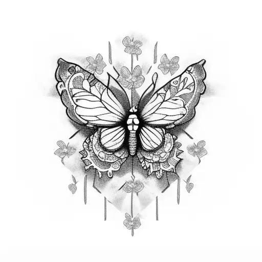 skeleton with flowers and butterflies tattoo design idea