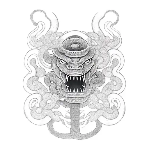 japanese oni mask with a snake tattoo design idea
