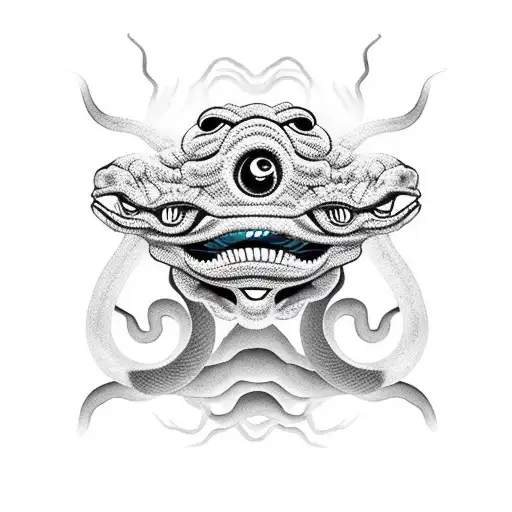 japanese oni mask with a snake going through the eyes tattoo design idea