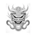 japanese oni mask with a snake tattoo design idea