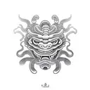 japanese oni mask with a snake tattoo design idea
