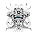japanese oni mask with a snake going through the eyes tattoo design idea