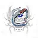 japanese oni mask with a snake going through the eyes tattoo design idea